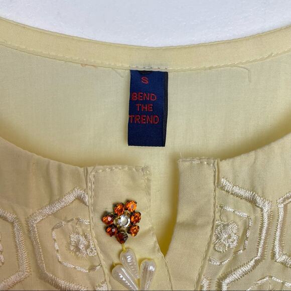 Bend the Trend | Yellow Tunic Blouse Long Sleeve Top Beads Embroidery Tassels - Picture 11 of 11